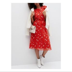 Banana Republic NWT Red Flutter Sleeve Floral Midi Dress